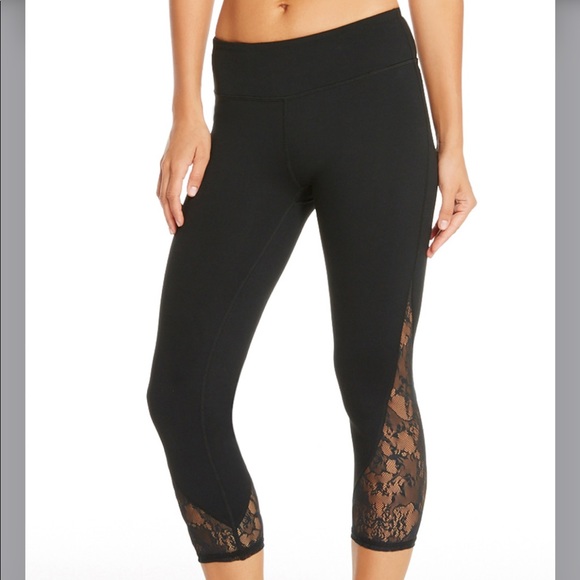 Fabletics Pants - Fabletics Tuberose Black Capri Leggings Lace